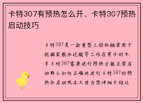 卡特307有预热怎么开、卡特307预热启动技巧