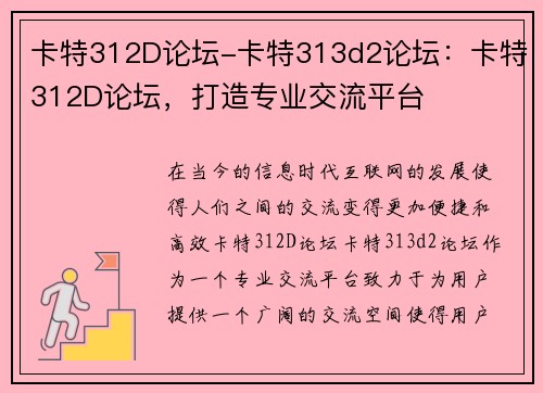 卡特312D论坛-卡特313d2论坛：卡特312D论坛，打造专业交流平台